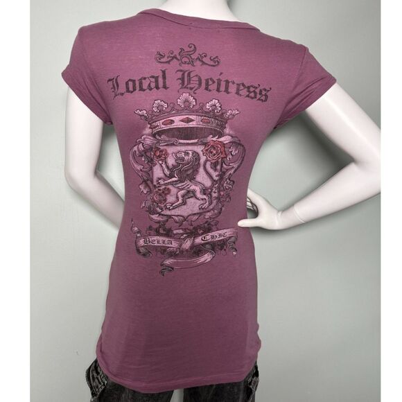 Y2K Local Heiress Graphic Tee Shirt Purple Crown Lion Crest Heart Tshirt size XS - Picture 1 of 6